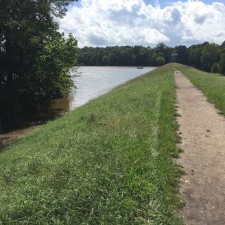 Landscape picture of Bond Lake Dam, Cary North Carolina