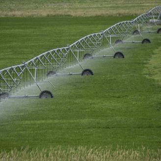 Pivot sprinkler irrigation system in Madison County, MT, on Aug 29, 2019. USDA Photo by Lance Cheung.