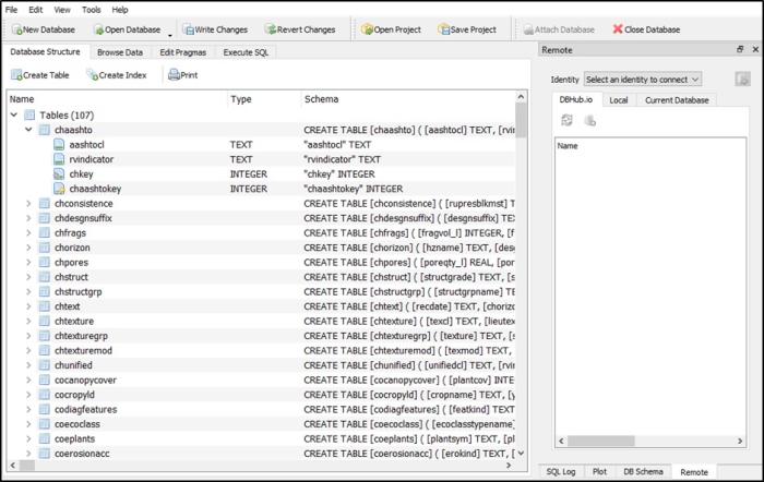 SQLite SSURGO Template database in DB Browser.
