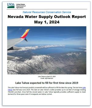 Cover image of Nevada May 1 2024 Water Supply Outlook Report