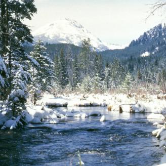 Melting snowpack feeds a mountain stream