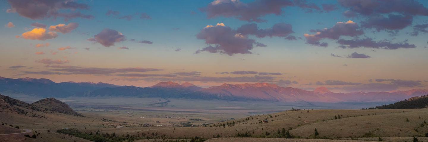 A sunset view of the Madison Mountain Range neat Ennis, Montana and the Beaverhead-Deerlodge National Forest